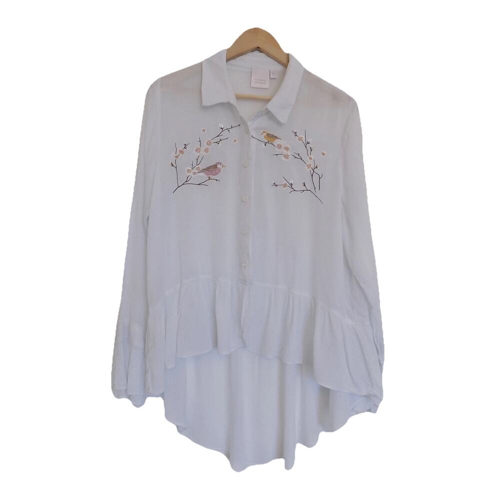 Lauren Conrad button front blouse embroidered boho size XL